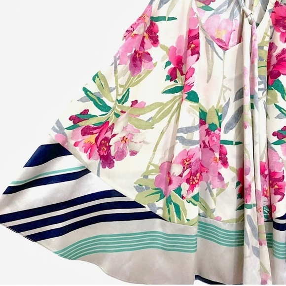 Elizabeth & James Floral Silk Charmeuse Tie Neck Sleeveless Blouse Top - Picture 10 of 13